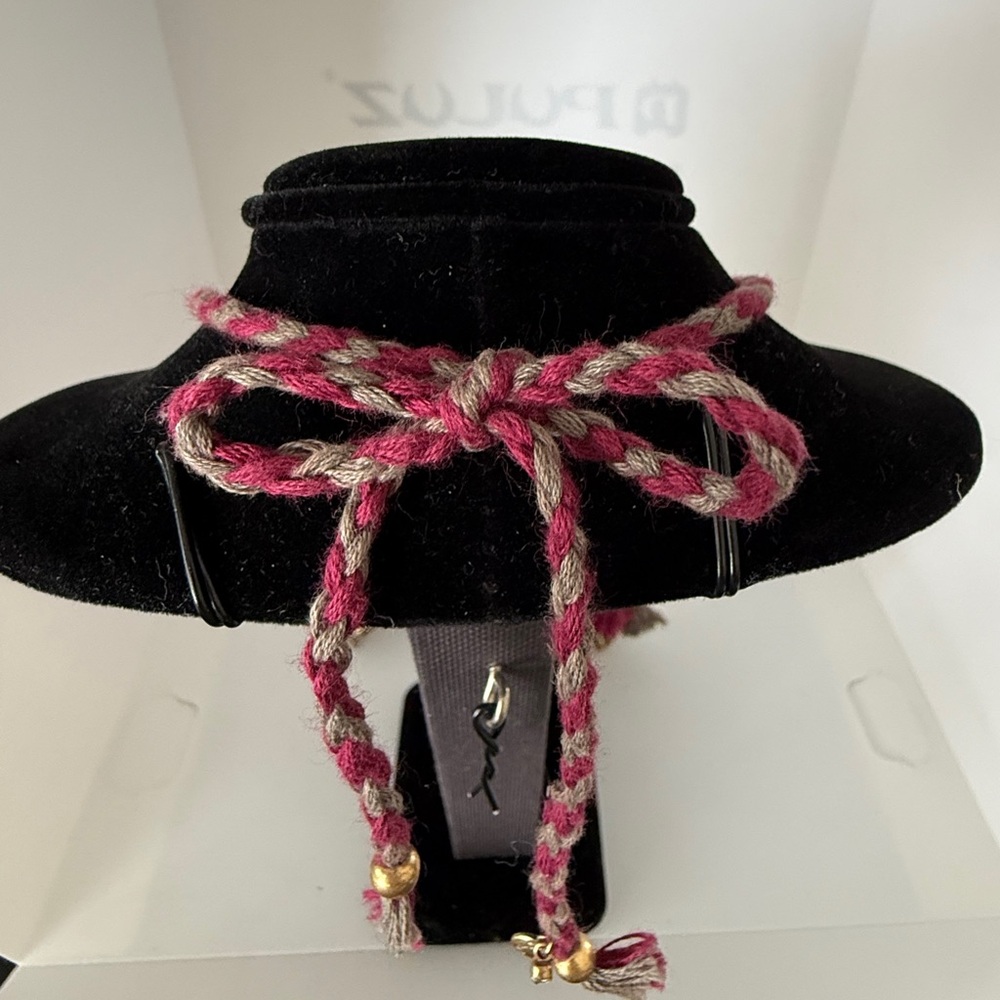 J CREW Elegant Gold and Pink Statement Necklace with tie enclosure - Picture 2 of 2
